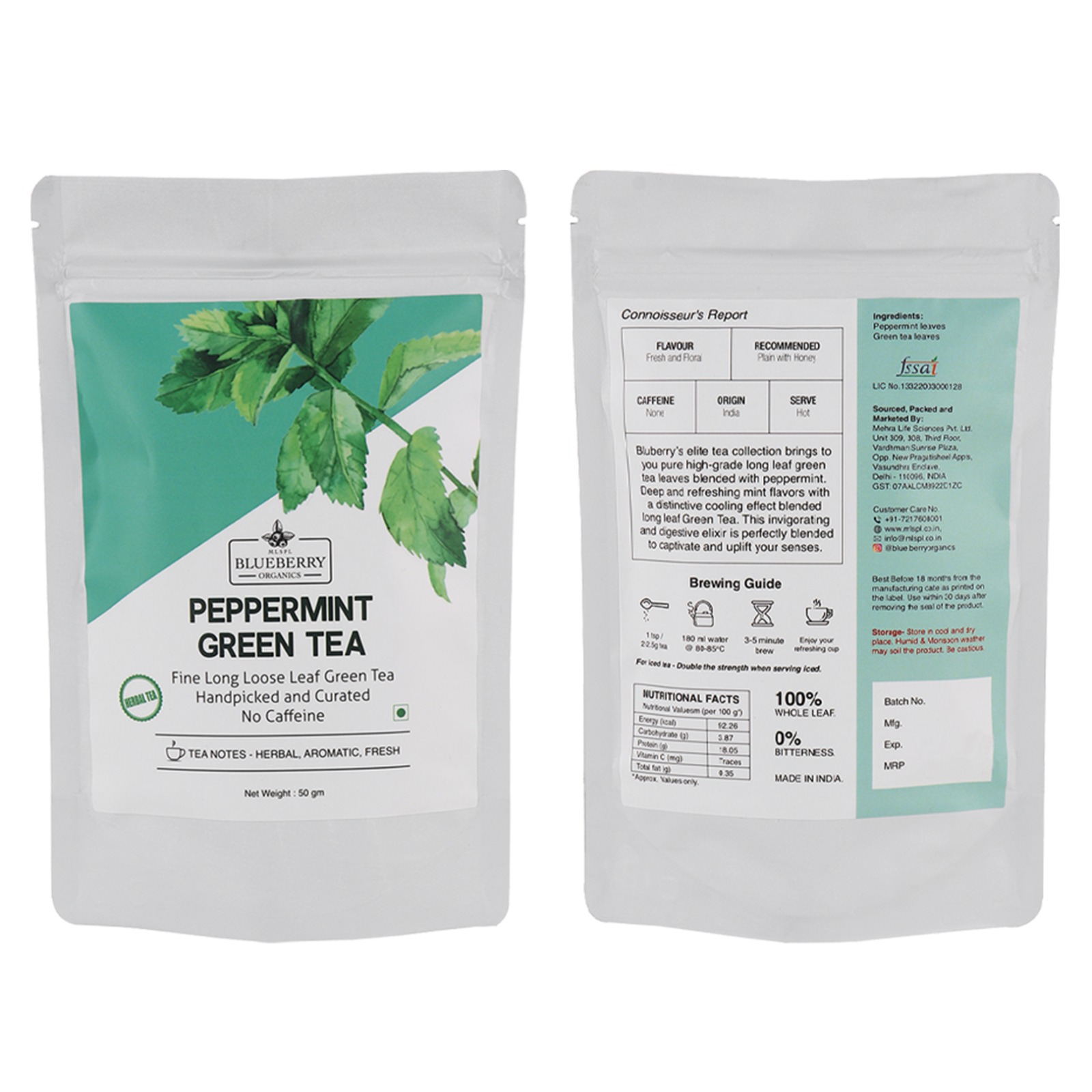 Peppermint Green Tea — MLSPL Blueberry Organics pack