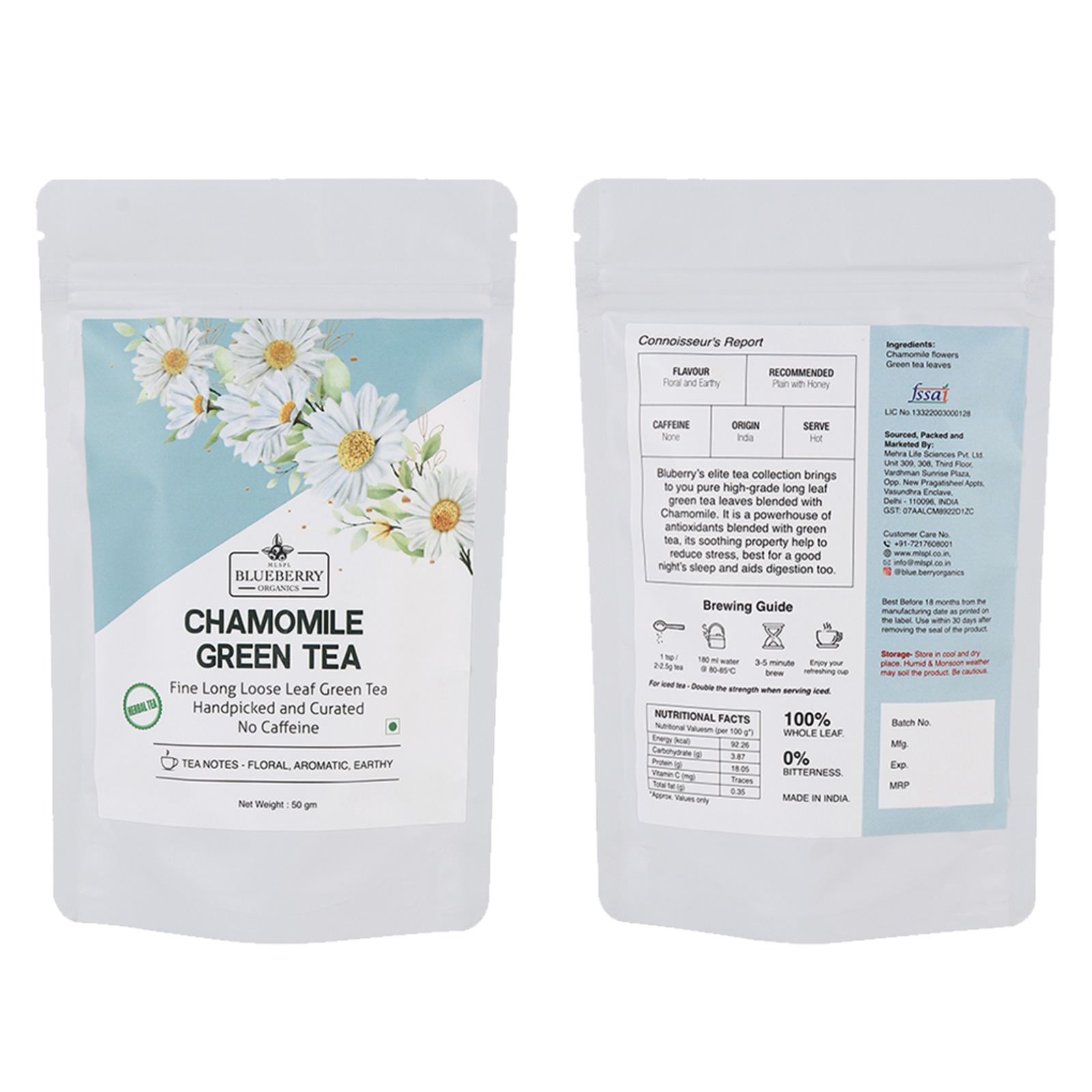 Chamomile Green Tea — MLSPL Blueberry Organics pack
