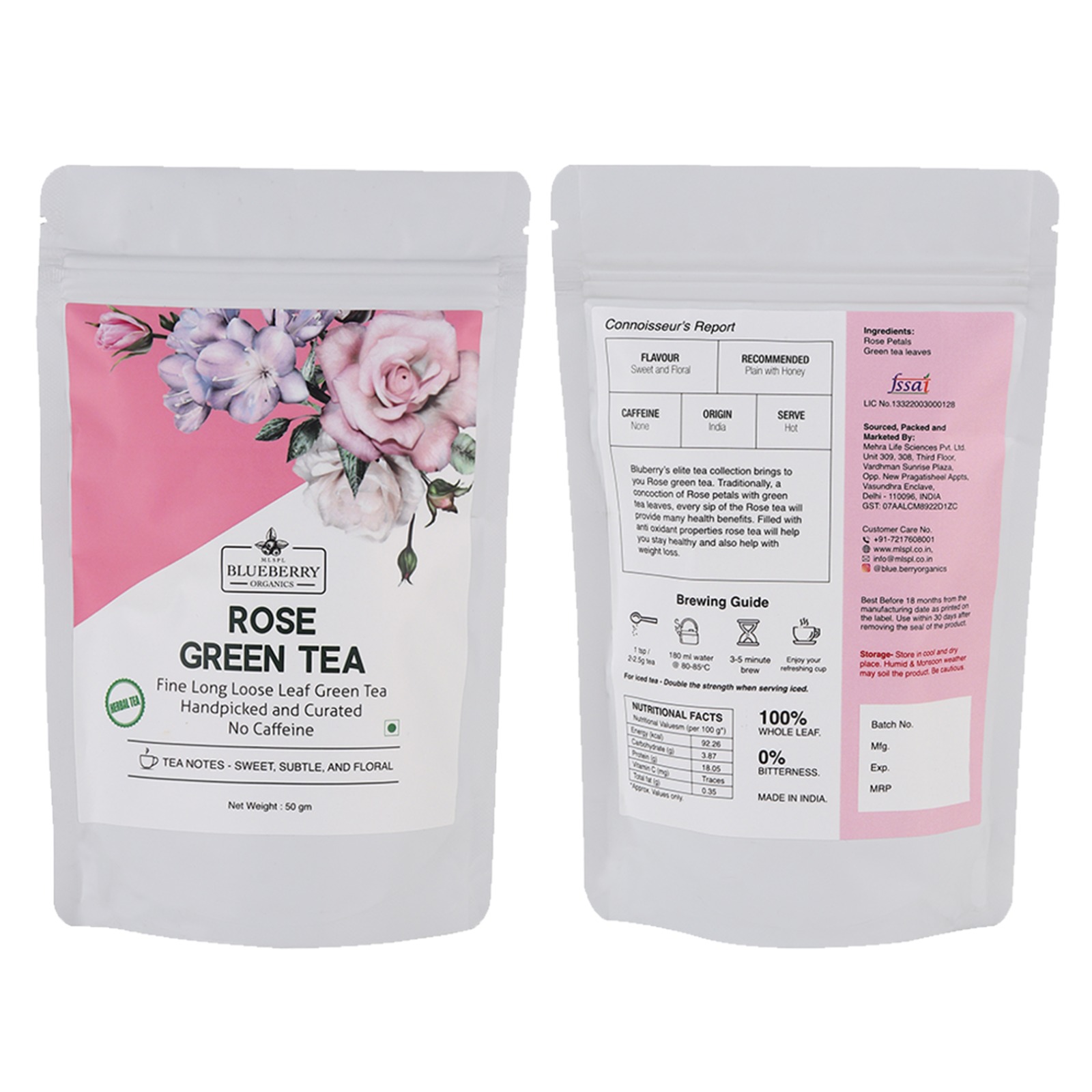 Rose Green Tea — MLSPL Blueberry Organics pack