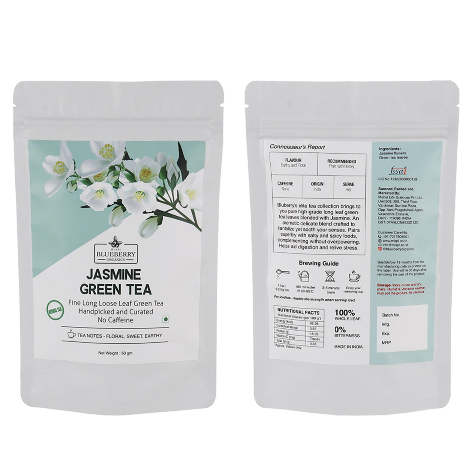 Jasmine Green Tea — MLSPL Blueberry Organics pack
