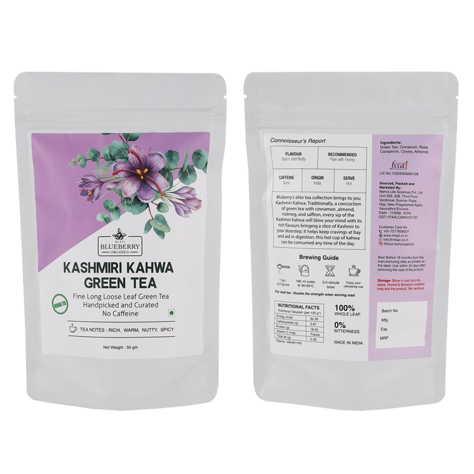 Kashmiri Kahwa Green Tea — MLSPL Blueberry Organics pack