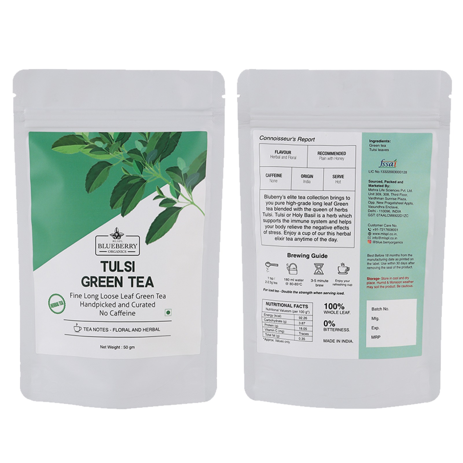 Tulsi Green Tea — MLSPL Blueberry Organics pack