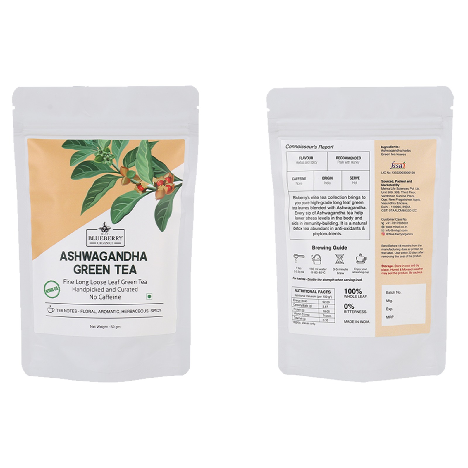 Ashwagandha Green Tea — MLSPL Blueberry Organics pack